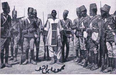O Emir Mahmud sob guarda, ilustração fromCassells História da Inglaterra, de 1900 de Walter Paget