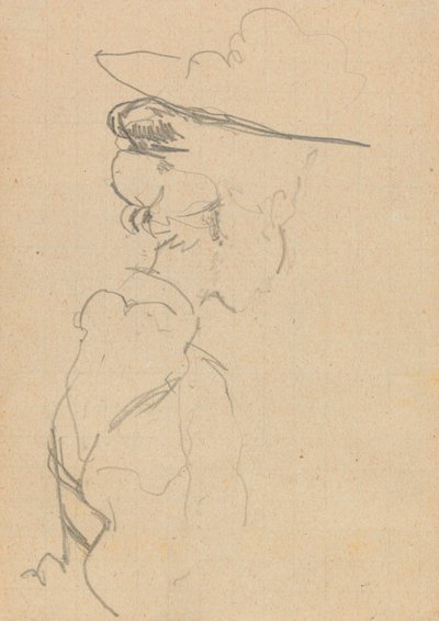 Cabeça e ombros de uma mulher de chapéu, em perfil perdido, para a direita (grafite sobre papel) de Walter Richard Sickert
