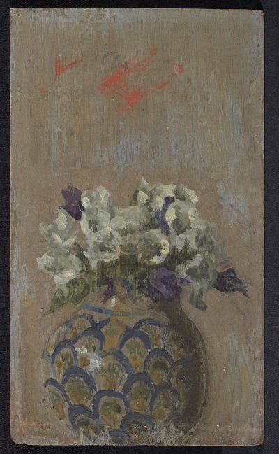 Violetas Doces - Biolets brancos e azuis em uma tigela estampada, c.1884 (óleo no painel) de Walter Richard Sickert