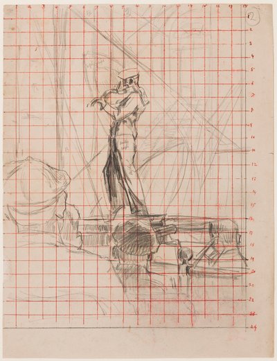 The Violinist, 192223 (lápis sobre papel quadrado para transferência com tinta vermelha) de Walter Richard Sickert