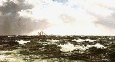 Paisagem marítima com navios no Canal da Mancha Média de Walter Shaw