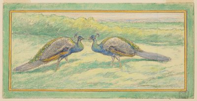Dois pavões em uma paisagem de Walter Shirlaw