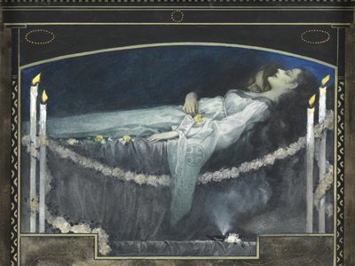 Romeu e Julieta (aguarela com corpete e ouro sobre papel) de Walter Sigmund Hampel