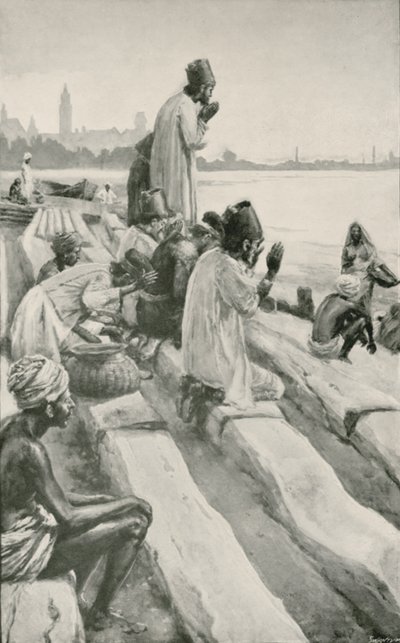 Parsis adorando o sol nascente na praia de Bombaim de Walter Stanley Paget