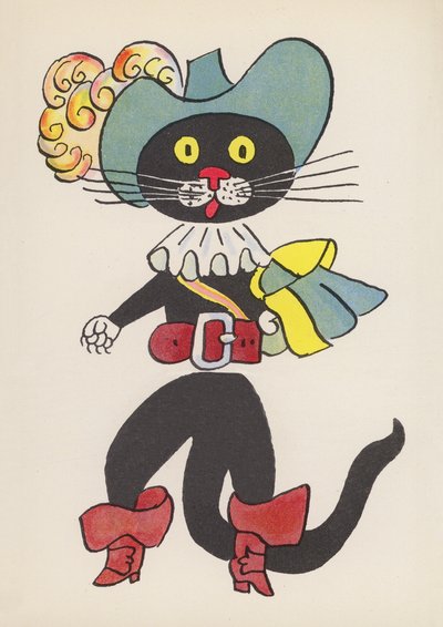 Figuras de livros infantis: O Gato das Botas (litografia a cores) de Walter Trier