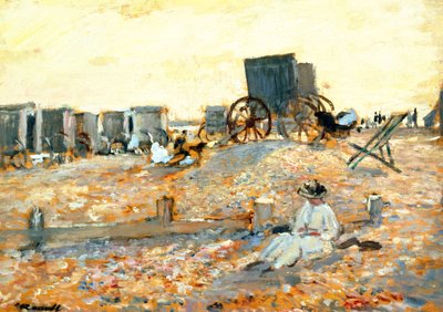 Cena de praia (óleo no painel) de Walter Westley Russell