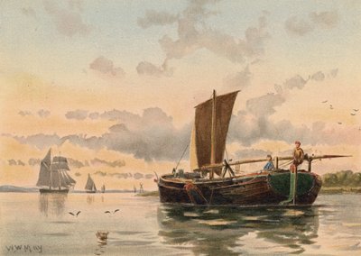 Barcaça a subir o Medway (litografia a cores) de Walter William May