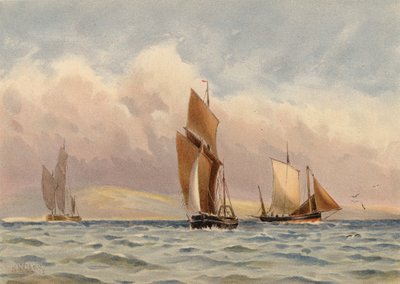 Luggers de Boulogne ao largo da costa francesa (litografia a cores) de Walter William May