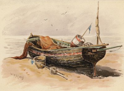 Lugger de pesca francês (litografia a cores) de Walter William May