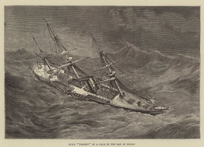 HMS urgente em um vendaval no Golfo da Biscaia de Walter William May