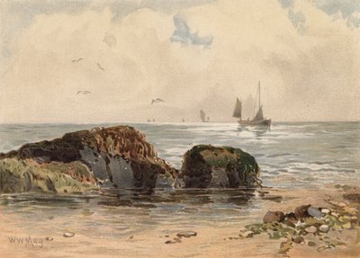 Rochas em águas baixas (litografia a cores) de Walter William May