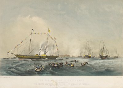O embarque do Príncipe Frederico Guilherme IV da Prússia (1795-1861) e da sua mulher Isabel da Baviera (1801-1873) a bordo do navio Victoria and Albert, em Gravesend, Inglaterra, a 2 de fevereiro de Walter William May