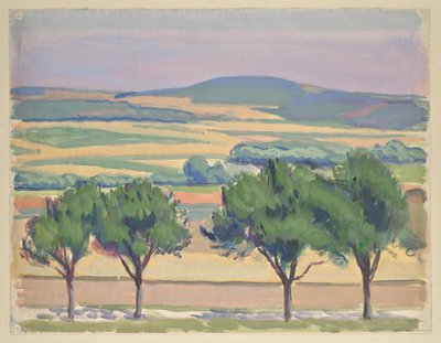 Paisagem montanhosa com estrada e árvores de Walther Gamerith