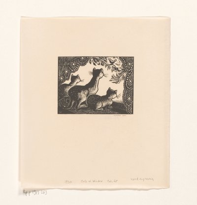Três gatos numa moldura de janela de Wanda Gág (signed by artist)