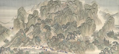 Excursão de inspeção do sul dos imperadores de Kangxi, rolo três: Jinan para o Monte Tai, datável de 1698. de Wang Hui