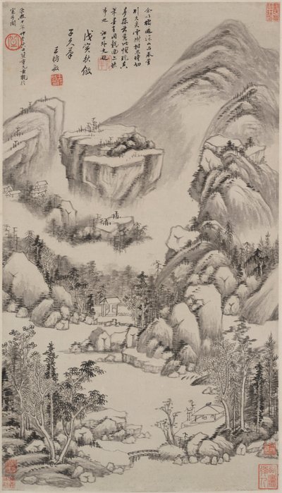 Paisagem no estilo de Huang Gongwang de Wang Shimin