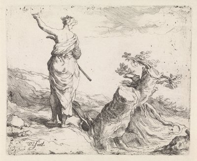 Paisagem com mulher perto de um tronco de árvore de Warner Horstink