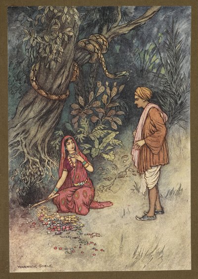 Prancha 14: "Marido, pegue toda essa grande quantidade de ouro e essas pedras preciosas", de Folk-Tales of Bengal... Com 32 ilustrações coloridas de Warwick Goble (Edition de luxe) de Warwick Goble