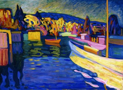 Paisagem de outono com barcos de Wassily Kandinsky
