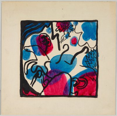 Desenho para a talha "Três Cavaleiros em Vermelho, Azul e Preto de Wassily Kandinsky