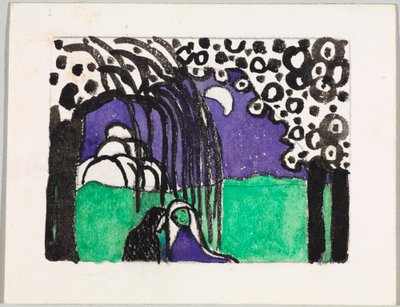 Estudo para a xilogravura a cores "Duas mulheres numa paisagem lunar" de Wassily Kandinsky