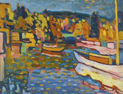 "Landscape Study in Autumn with Boats" Pintura de Vassily Kandinsky (ou Wassily Kandinski ou Kandinskij de Wassily Kandinsky