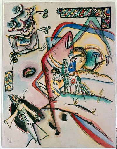 Expressionismo: “The Horseman” ”Pintura de Vassily Kandinsky (ou Wassily Kandinski ou Kandinskij, 1866-1944). 1916, nova iorque, museu arte moderna de Wassily Kandinsky