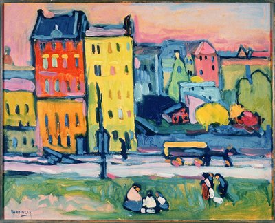 Casas em Munique, 1908 (óleo em papelão) de Wassily Kandinsky