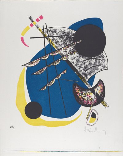 Kleine Welten II (Pequeno Mundo II), 1922 (litografia impressa em preto, vermelho, azul, amarelo) de Wassily Kandinsky