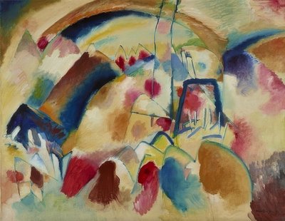 Paisagem com igreja (paisagem com manchas vermelhas I). 1913 de Wassily Kandinsky