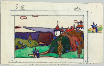 Paisagem com um casal em traje medieval, verso: fragmento de um cavaleiro de armadura de Wassily Kandinsky
