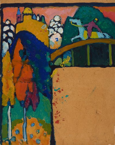 Paisagem com um cavaleiro numa ponte de Wassily Kandinsky