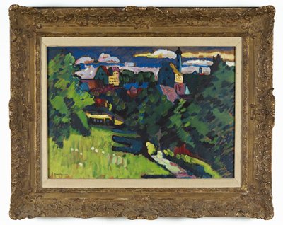 Murnau - vista com castelo, igreja e ferrovia de Wassily Kandinsky