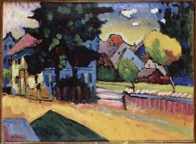 "Paisagem com uma casa verde" Pintura de Vassily Kandinsky (ou Wassily Kandinski ou Kandinskij) de Wassily Kandinsky