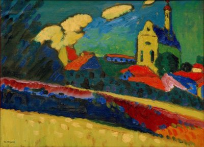 Estudo para Murnau - paisagem com igreja de Wassily Kandinsky