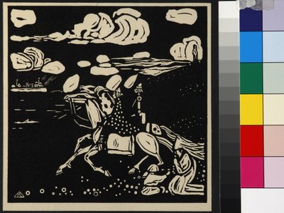 Os Cavaleiros (Les Chevaliers), de Kandinsky, Wassily Vasilyevich (1866-1944). Corte de madeira de Wassily Kandinsky