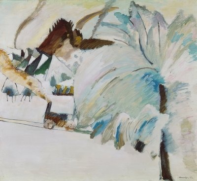 Paisagem do inverno com locomotiva. 1911 de Wassily Kandinsky
