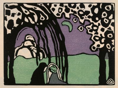 Duas mulheres numa paisagem lunar (Prancha 12 de: «Sons») de Wassily Kandinsky