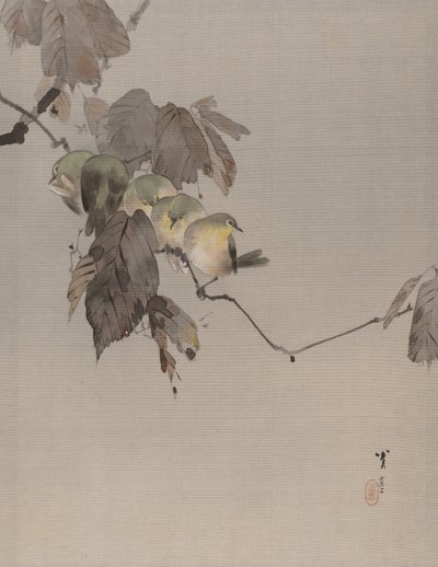 Pássaros em um galho, ca. 1887 de Watanabe Seitei