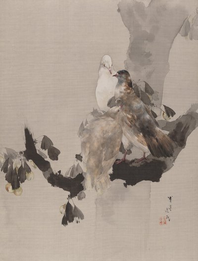 Pombos em uma árvore, ca. 1887 de Watanabe Seitei