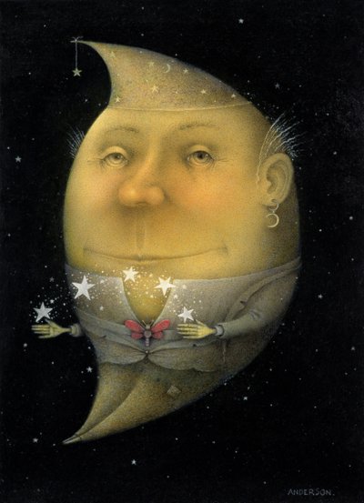 Malabarismo com a Lua Crescente (lápis e lápis de cor sobre papel) (par de 150068) de Wayne Anderson