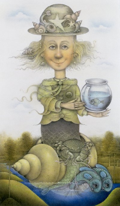 Sereia (lápis e lápis de cor sobre papel) (par de 155032) de Wayne Anderson