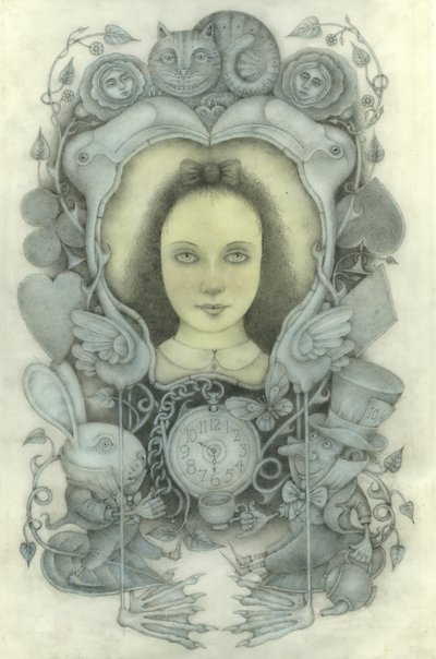 Retrato de Alice no espelho, 2022 (grafite, lápis de cor, aguarela) de Wayne Anderson
