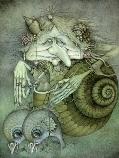 Bruxa do mar (lápis e lápis de cor sobre papel) de Wayne Anderson