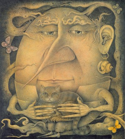 À espera de Alice (lápis e lápis de cor sobre papel) de Wayne Anderson