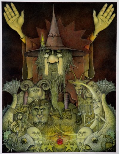 Mágico do Zodíaco (lápis e lápis de cor sobre papel) de Wayne Anderson