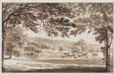 Paisagem arborizada com vacas num lago de Weissenbruch (workshop of)