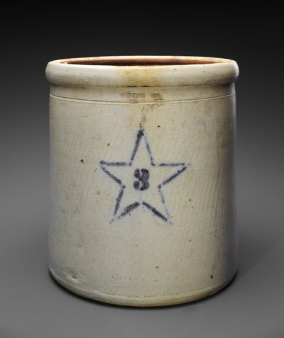 Pote de três galões, c. 1909-1915 (faiança esmaltada com estêncil de cobalto) de Weller and Wagner Co. Newton