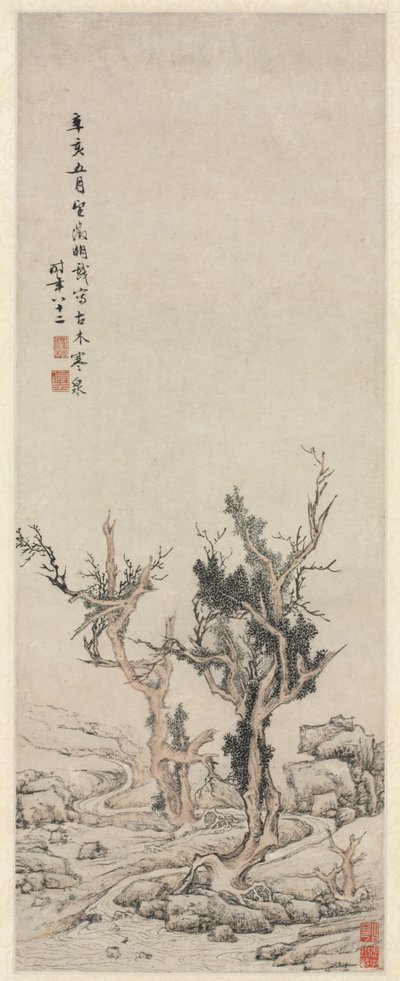 Árvores velhas por um riacho invernal de Wen Zhengming