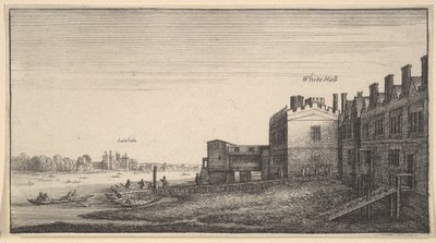 Uma vista do palácio de Lambeth do rio nas escadas de Whitehall, 1625-77. de Wenceslaus Hollar